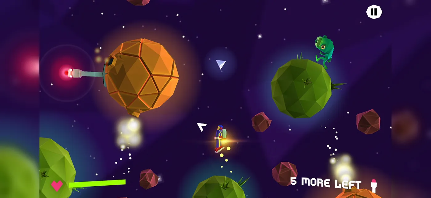 Zip Remastered: a cadet with a jetpack hops between low-poly planets